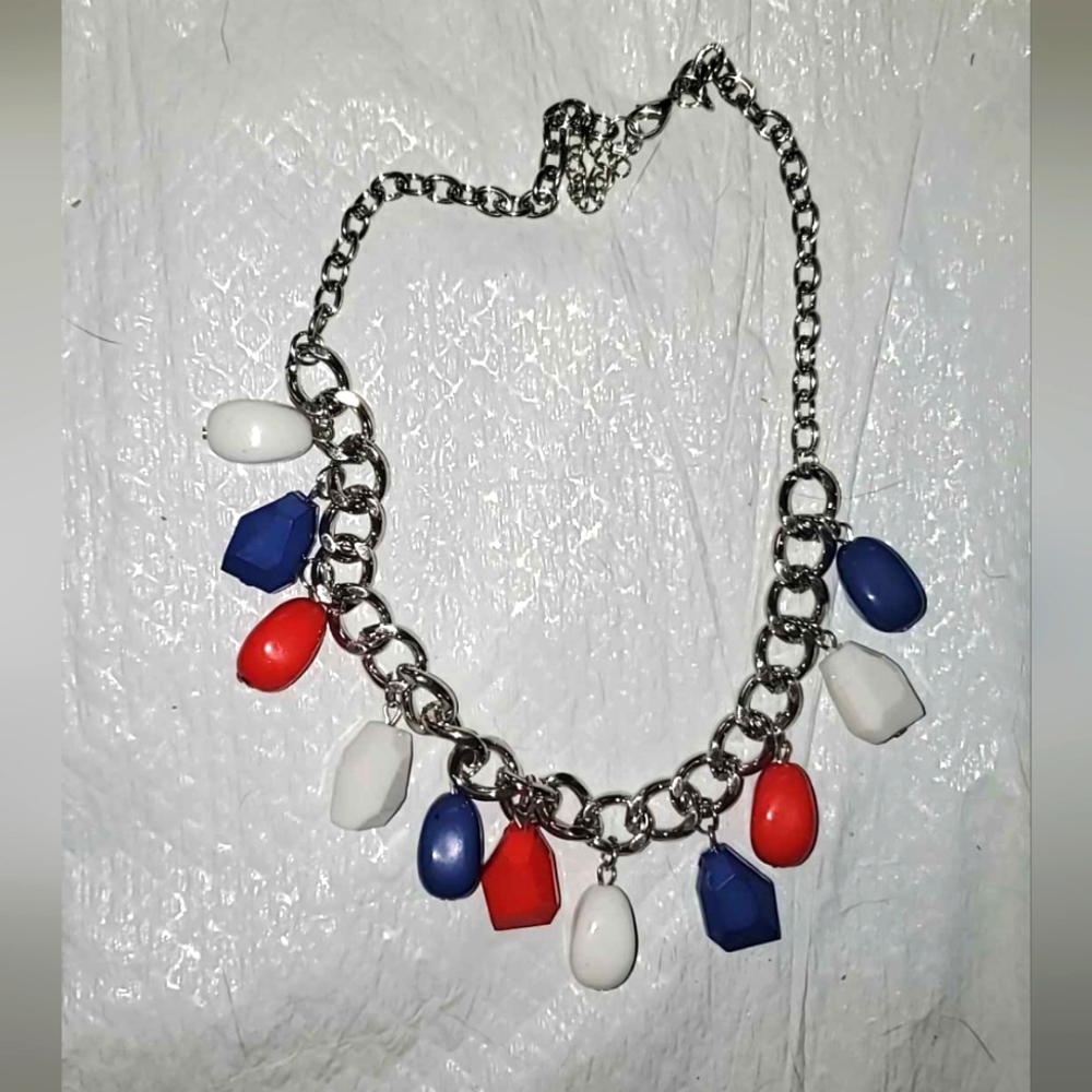 Chunky Fun Red White & Blue  Independence Day USA 16" Necklace
